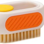 All-in-One Refillable Scrub Brush with Built-in Tank, Press to Dispense Solution for Multi-Surface Cleaning: Clothes, Shoes, Wheels, Kitchen, Bathroom. Hangable, Large Capacity, Dense Bristles