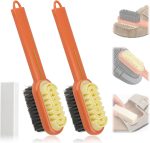 3PCS Suede Shoe Cleaner Kit, 2-in-1 Suede Brush and Eraser Set with Long Handle, Rubber Shoe Brush for Suede & Nubuck, Professional Boot Cleaning Brush for Shoes, Sandals and Clogs