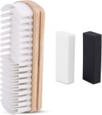 Suede Shoe Brush and 2 Eraser, Suede Rubber Shoe Cleaner with Wooden Handle Cleaning Brush for Nubuck Boots Bags Jackets Purse Leather