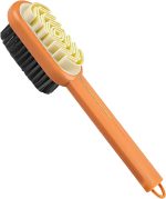 2-in-1 Orange Shoe Brush, Lazy Shoe Brush All-Round Cleaning Tool Soft Plastic Bristles Designed with an Extra-Long Handle, 360° Thorough Cleaning for Suede & Nubuck Cleaning