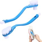 2 Pack Shoes Cleaning Brushes, Double Sided Shoe Sole Cleaner 10in Long Handle Shoe Wash Cleaner Large Boot Scrubber Insider Cleaner Tool Kits, Blue