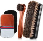 4 Pcs Horsehair Shine Shoes Brush Kit Polish Dauber Applicators Cleaning Leather Shoes Boots Care Brushes Suede Cleaner Brush with Microfiber Shoe Gloves(4 Pcs )